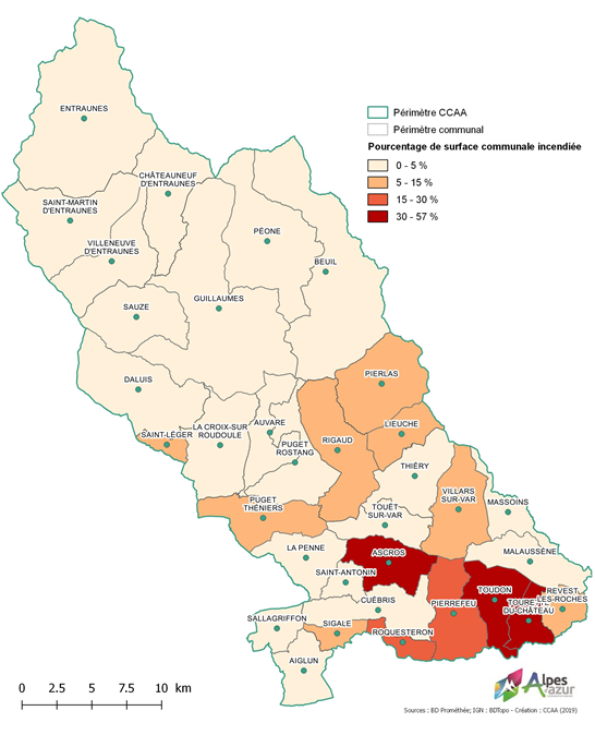 Pourcentage de surface communale incendiée
